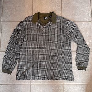 Trader Bay Houndstooth Rugby Polo | Olive Green & Black | Size: L